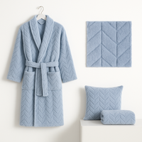Peignoir Doux Bleu pour Femme, Robe de Bain Chaude en Peluche, Serviette de Spa Féminine Après la Douche, Peignoir Long Léger