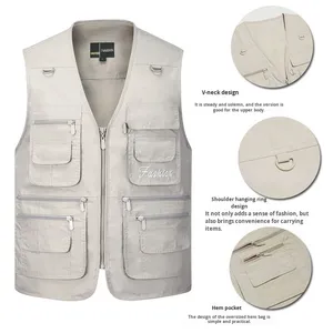 เสื้อกั๊กใช้งานได้หลายกระเป๋างานปักโลโก้สำหรับผู้ชาย - Product Image 2