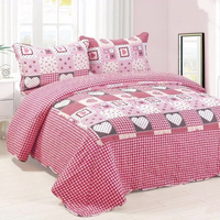 Ensemble de couette en coton à motifs floraux avec oreiller, 3 pièces, réversible, doux, à carreaux, couvre-lit floral