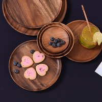 Assiettes jetables modernes en bois d'acacia écologiques, rondes, pour burgers, pour restaurants et fêtes, en lots, différentes tailles