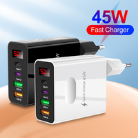 45W 5V 3.1A USB C LED Pantalla digital Adaptador de cargador de pared Función PD 4 puertos USB Tipo C Carga rápida para teléfonos celulares Viajes