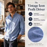Chemise en jean pour homme à texture douce, lavage sablé, 100 % coton, manches longues, décontractée, pour boutiques et personnalisation de logo