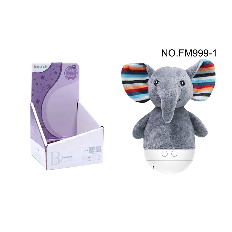 Pelúcia bonito elefante leão Zebra Tumbler Luminous Plush Toy com música Shantou Brinquedos educativos Kids Learning