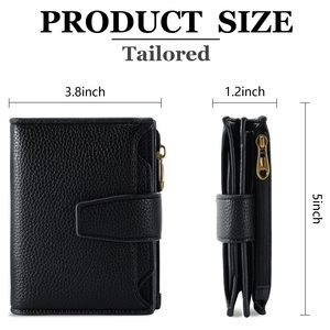 Cartera Bifold de Cuero Negro, Monedero Pequeño con Cremallera, Bloqueo RFID, Tarjetero para Mujer, para Viajes Diarios - Product Image 5