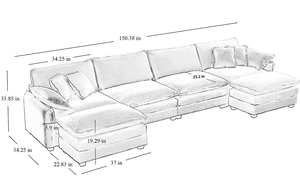 Ensemble de canapé convertible en velours côtelé en forme de U, moderne, 4 places avec 2 ottomanes, canapé-lit en tissu doux de qualité supérieure - Product Image 3