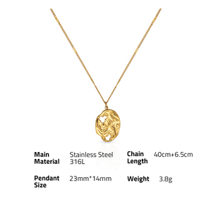 Ladmétalliques — collier avec pendentif organique en acier inoxydable, plaqué or, 316L, tendance, pendentif à texture bombée, avec porte-bonheur, design - Product Image 6