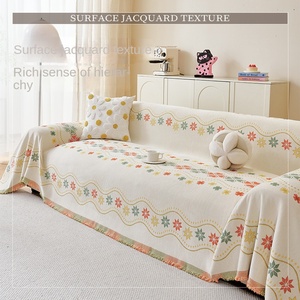 <span class=keywords><strong>Funda</strong></span> de <span class=keywords><strong>Sofá</strong></span> de Chenilla Estilo Bohemio con Trébol de Cuatro Hojas Beige, Rayas/Cuadros, Antiarañazos para Gatos, Antideslizante, Cobertura Total, para Todas las Estaciones - Product Image 2