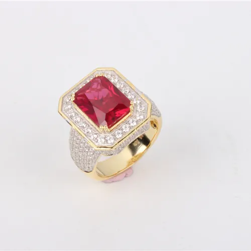 Factory price hip hop jewelry 925 silver CZ red ruby ring for men