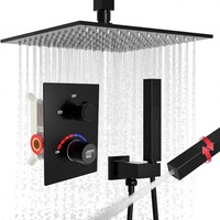Ensemble de robinetterie de douche en acier inoxydable avec affichage numérique de la température LED, vanne numérique, finition noir mat, montage mural, pommeau de douche pluie 10 pouces et douchette à main