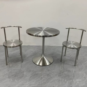 Table et Chaises de Repas en Acier Inoxydable de Style Industriel Moderne, pour Extérieur, pour <span class=keywords><strong>Mobilier</strong></span> d'Hôtel, <span class=keywords><strong>Restaurant</strong></span>, Café - Product Image 4