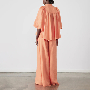 <span class=keywords><strong>Pantaloni</strong></span> a maniche a sbuffo e <span class=keywords><strong>pantaloni</strong></span> larghi in cotone alla moda autunnale Set di due pezzi completi da donna Combinaison Femme Pantalon - Product Image 3