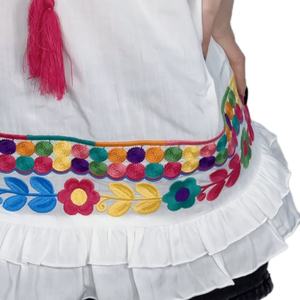 Chemisier blanc ample en coton et lin à manches courtes brodé de fleurs pour femme - Collection été OEM - Product Image 5