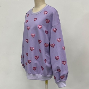 OEM Custom <strong>Sparkly</strong> Sequin and Affixed Cloth Embroidery Hearts Long Sleeve Crew Neck Pullover Tops Oversized Sweatshirt for <strong>Women</strong> - Product Image 1