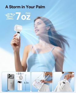 Ventilateur portable USB rechargeable 199 vitesses, mini ventilateur de poche avec lumière, écran d'affichage 5 vitesses, support de téléphone pliable, pour extérieur - Product Image 4