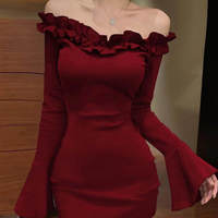 Einschultriges, süßes, einfarbiges Minikleid mit Rüschen, rückenfreiem Design, tailliertem Schnitt, schlankmachendem Effekt, ultra-feenhaftem, ausgestelltem Rock, waschbar, elegant