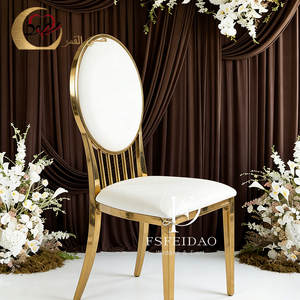 Chaise de salle à manger commerciale moderne en acier inoxydable, design velours doré, dossier rond, pour événements extérieurs, mariages et hôtels - Product Image 3