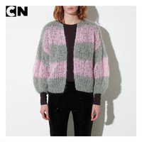 Fabricant de pulls certifié GRS, pull en laine mohair crocheté sur mesure pour femmes, pull bomber de luxe pour l'automne et l'hiver