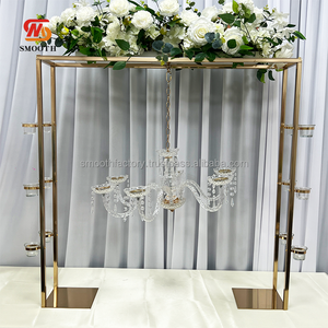 Support à fleurs en acier inoxydable de forme carrée personnalisable, support à fleurs décoratif de luxe pour mariage avec lustre - Product Image 6