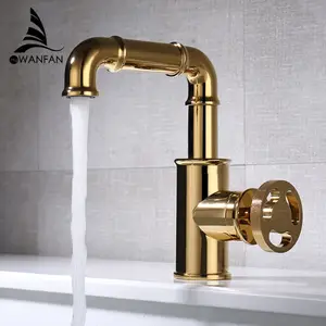 Solid Brass Bathroom Faucet Bathroom Taps Gold Basin Mixer Deck Mounted Cold Hot Water Tap Bathroom Mixer Washbasin Faucet