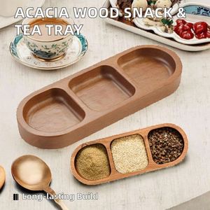 Sustainable Acacia Wood Two-Three-Hole Oval Plates Disposable Serve Trays for Barbecues Hot Pot Pickles Dipping <b>Sauces</b> Hotels - Product Image 2