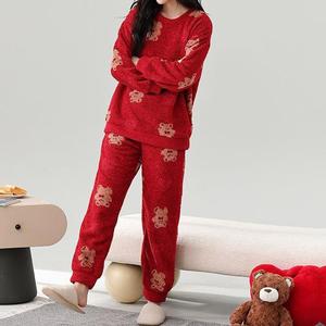 Conjunto de <span class=keywords><strong>Pijama</strong></span> Casual Elegante para <span class=keywords><strong>Mujer</strong></span>, Primavera/Invierno, Cálido, Sudadera de Felpa con Manga Larga, Pantalones con Cintura Elástica, Cierre de Lujo - Product Image 2