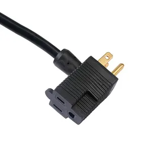 8' Piggyback cord 3x18AWG SJTOW black 5-15P/5-15R plug dummy neutral plug cord 2 in 1 power cord