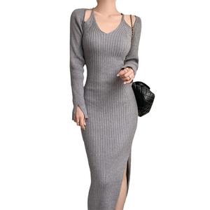 Autumn and <strong>Winter</strong> Wholesale Knit <strong>Dress</strong> Bodycon Wrapped Hip Sexy Long Sleeve Sweater Clothing <strong>Dress</strong> for Women - Product Image 1