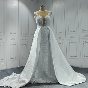 Vestido de novia de tren desmontable de sirena 12 con cuentas para mujer de talla grande de playa 2 en 1 - Product Image 1