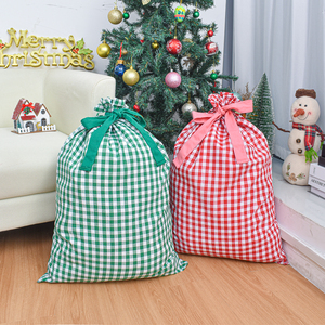 Nuevo Saco de Papá Noel a Cuadros con Cordón, Colorido, Navideño, Tamaño Grande, Regalo Extra para Año Nuevo, Saco de Papá Noel Rosa a Cuadros - Product Image 1