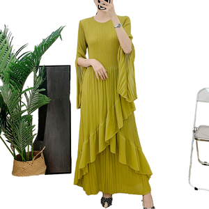 Nouvelles robes décontractées Miyake longues plissées pour femmes élégantes et solides robes pour dames de taille libre pour les vacances style doux - Product Image 3