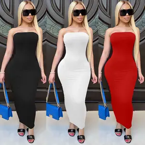 Dress for ladies wholesale off shoulder solid tight straight dress knitted bodycon long elegant dress