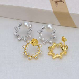 Accessoire d'oreille en argent S925 JG5335, clous d'oreille baroques, 9-13 perles, accessoire vide en forme de goutte d'eau à faire soi-même avec placage artisanal - Product Image 1