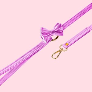 ชุดปลอกคอและสายจูงสุนัขสีลาเวนเดอร์ หนังอิตาลี พร้อมโบว์ ฮาร์ดแวร์สีทอง ขนาด XS-L Julie & Joy - Product Image 5