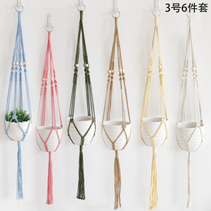 Panier à plantes <span class=keywords><strong>en</strong></span> <span class=keywords><strong>corde</strong></span> de coton tissé à la main, couvre-<span class=keywords><strong>pot</strong></span> de fleurs tissé pour la décoration intérieure, du jardin et du balcon - Product Image 4