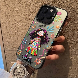 Graffiti Curly <span class=keywords><strong>Hair</strong></span> Girl para Apple para iPhone 15 Funda protectora IMD de dibujos animados en color plateado para teléfonos móviles 14Promax 13/12 - Product Image 3