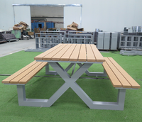 Table de pique-nique et bancs en bois et métal sur mesure pour l'extérieur, mobilier de jardin, utilisation dans les parcs et les écoles