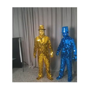 Traje de Espejo Dorado y Plateado para Hombre, Traje de Espejo con Sombrero de Copa Plateado, Disfraz para Actuaciones en Escenario, Chaqueta de DJ, Ropa de Bailarín para Adultos - Product Image 1