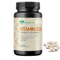 Yüksek Potensli Vitamin D3 10000IU Tabletler Doğal Enerji Takviyesi Bağışıklık, Kemik, Kas ve Diş Sağlığını Destekler 180 Tablet
