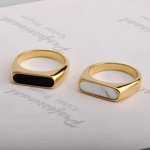 خواتم إصبع جديدة مطلية بالذهب عيار 18 قيراط باللون الأسود والأبيض من قشرة المجوهرات خاتم Cincin Cangkang