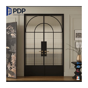 Vente en gros PDP Porte française à battant en acier à double battant avec <span class=keywords><strong>treillis</strong></span> en <span class=keywords><strong>verre</strong></span> trempé pour usage intérieur et extérieur - Product Image 1