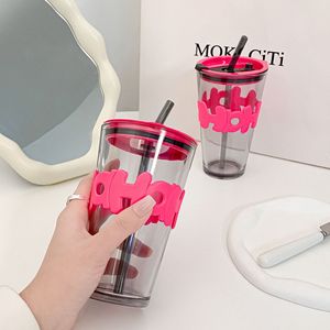 Phong Cách Mới Ly Cà Phê Thủy Tinh Với Nắp Rơm Và Silicone Thư Tay Áo 450Ml <span class=keywords><strong>350Ml</strong></span> Cốc Thủy Tinh - Product Image 5