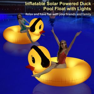Bouée de piscine gonflable canard tendance avec lumières LED, alimentée par énergie solaire, 42 pouces, grande bouée animale pour adultes, valve rapide - Product Image 3