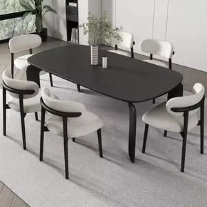 Indoor Furniture 30mm thick stable rock tabletop oak solid wood table frame Contemporary Luxury Modern Dining Table Set