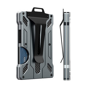 Billetera minimalista para hombre, tarjetero de aluminio y fibra de carbono, con bloqueo RFID inteligente, moderno y personalizado - Product Image 1