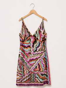 Comprar Vestido de Lentejuelas Multicolor con Patrón de Ondas Abstractas, Sin Mangas, para Fiesta, Tela Brillante Premium, Vestido Elegante en Venta - Product Image 3