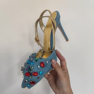 Zapatos de Tacón de Mezclilla con Lazo Hechos a Mano para Mujer, de Lujo - Product Image 3