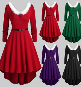 Vestido de fiesta de Navidad para mujer, disfraz rojo de Santa, cuello de piel sintética, ropa de talla grande, invierno, 2021 - Product Image 2