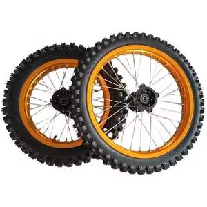 Jantes en alliage d'aluminium jaunes de 14 pouces avant et arrière avec pneus à 36 trous pour motos tout-terrain, accessoires de moyeu à tambour, indice de charge 55 - Product Image 1