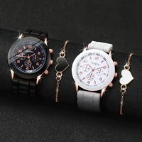 Ensemble de 4 montres tendance et bijoux de luxe, montre-bracelet en silicone, bracelet à breloques en forme de cœur, montre à quartz, cadeau pour homme et femme