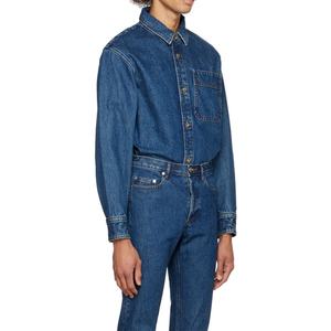 Chemise en jean tendance à manches longues avec poche plaquée, style décontracté, 100% denim bleu pour hommes - Product Image 2